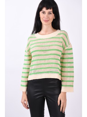 Pulover Dama Yas Yasmarloni Birch Stripes Green Bee